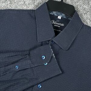 Visconti Uomo Mens XL Navy Blue 2-Ply Mercerized Cotton Dobby Button Down Shirt